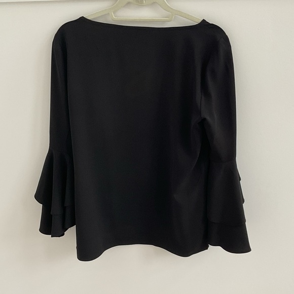 Badgley Mischka Black Ruffle Sleeve Blouse - Picture 2 of 6